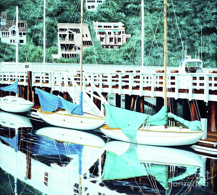 Boat Painting - STILL IN SAUSALITO -prints of oil painting by Mary Grden