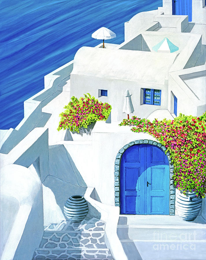 Umbrella Painting - Prints of SANTORINI SUN made from Oil Painting by Mary Grden