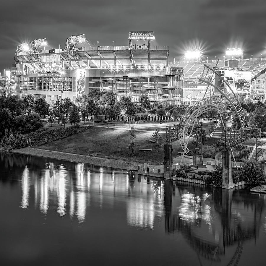 Pro Football Stadium Reflections - Nashville Tennessee Monochrome 1x1 Photograph by Gregory Ballos