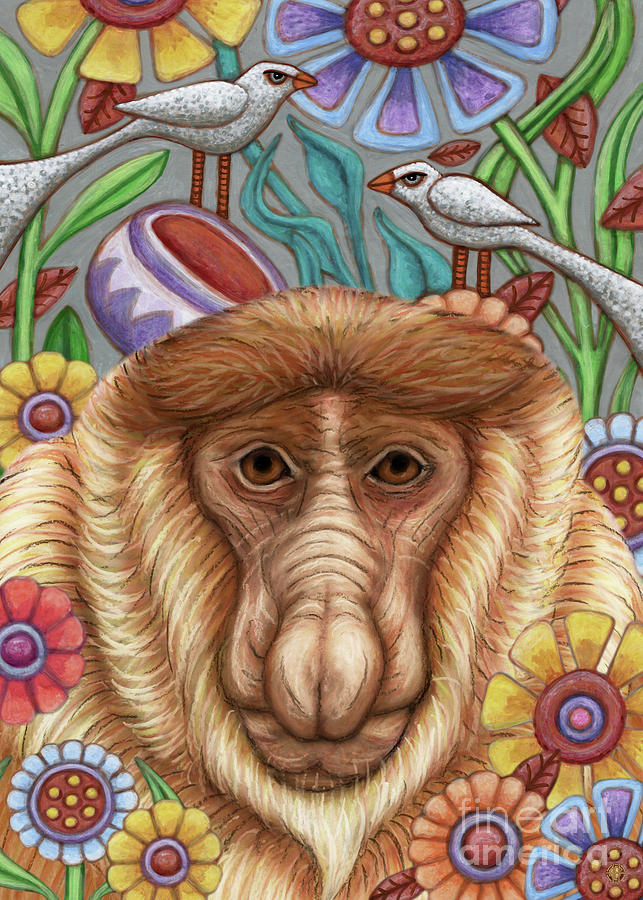 Proboscis Monkey Floral Painting by Amy E Fraser