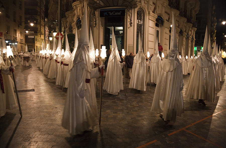 Procession of Nazarenos during Semana Santa in Cartagena, Spain Photograph by Gannet77