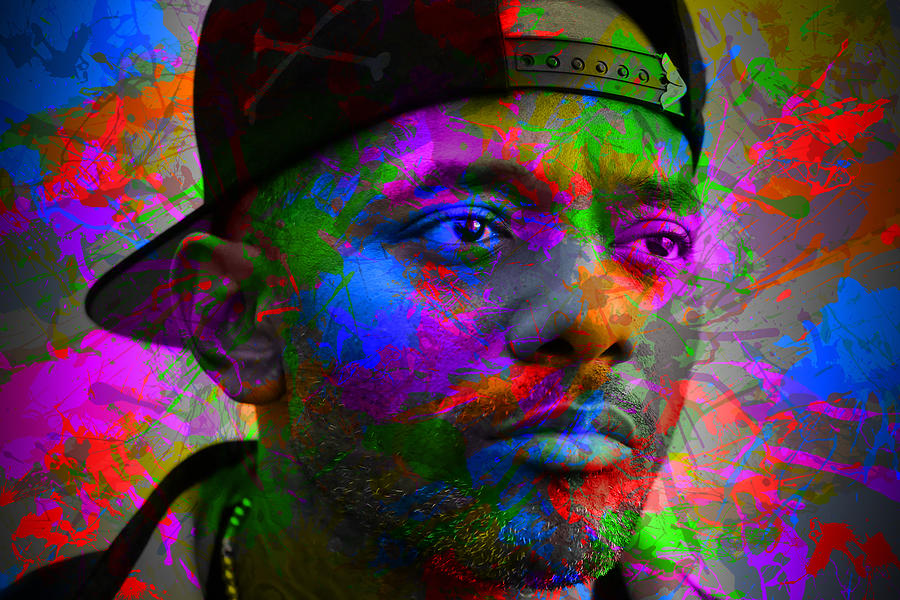 Prodigy Famous Rapper Paint Splatters Colorful Portrait Mixed Media By