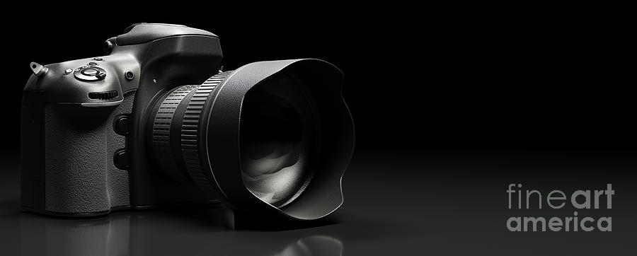 Camera Photograph - Professional digital camera on black by Michal Bednarek