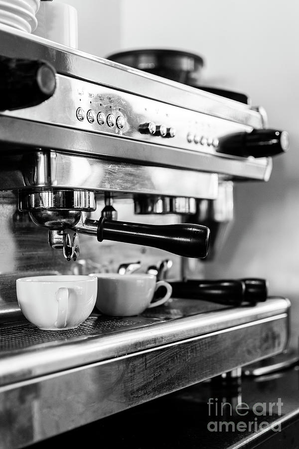 Professional Espresso Coffee Making Machine Close Up In Black An Photograph by JM Travel Photography