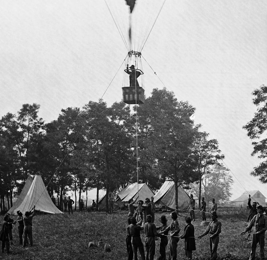 Professor Lowe In Recon Balloon - Peninsula Campaign - 1862 Photograph by War Is Hell Store