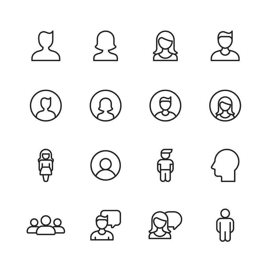Profile and User Line Icons. Editable Stroke. Pixel Perfect. For Mobile and Web. Contains such icons as Profile, User, Social Media, Member, Communication, Avatar, Customer Support, Human. Drawing by Rambo182