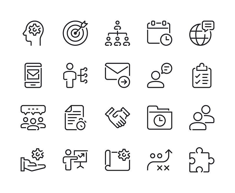 Project Management Line Icons Drawing by TongSur