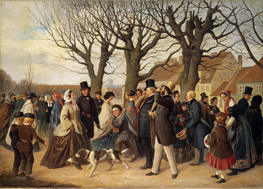 Promenading on the Ramparts of Copenhagen on the Evening of a Public Holiday in Spring Painting by Andreas Herman Hunaeus