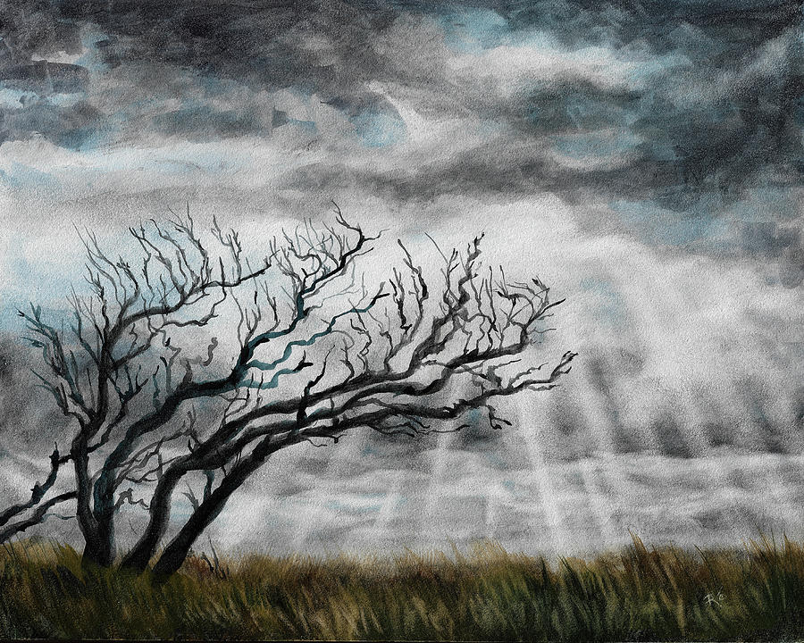Promises Moody Atmospheric Skyscape Art Print Painting by Renee Forth-Fukumoto