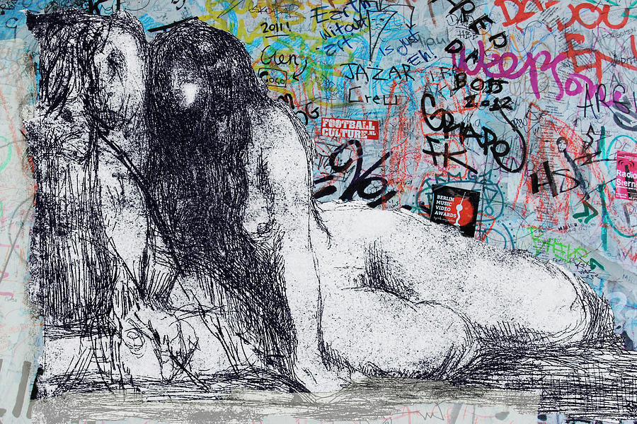 Prone Woman Drawing Graffiti Painting by Tony Rubino