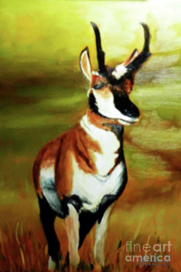 Pronghorn in the field Painting by Sherril Porter