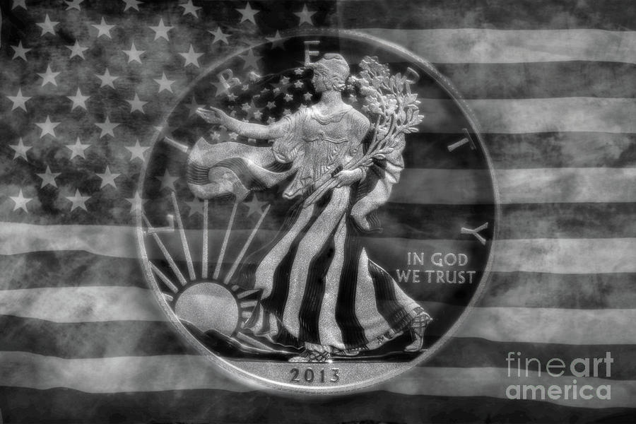 Proof Silver Eagle Coin On Flag Digital Art