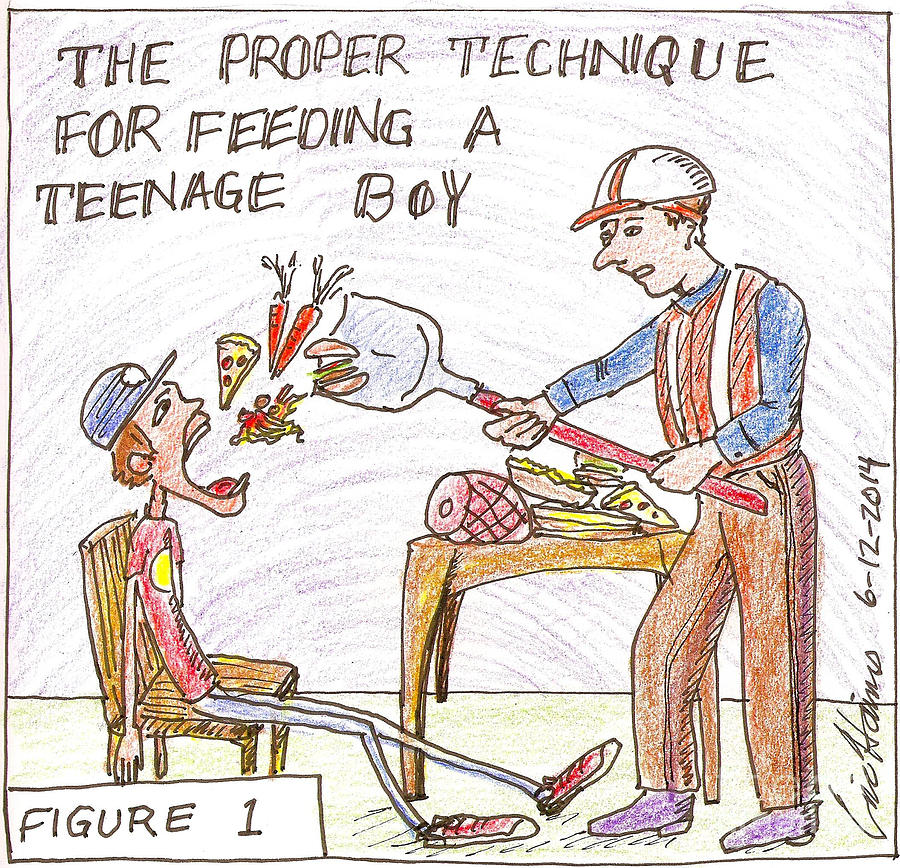 Proper Technique For Feeding a Teenage Boy Drawing by Eric Haines