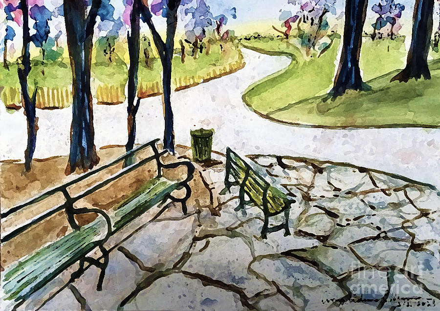 Prospect Park near Dog Pond Painting by Amy Adams Elterman Fine Art