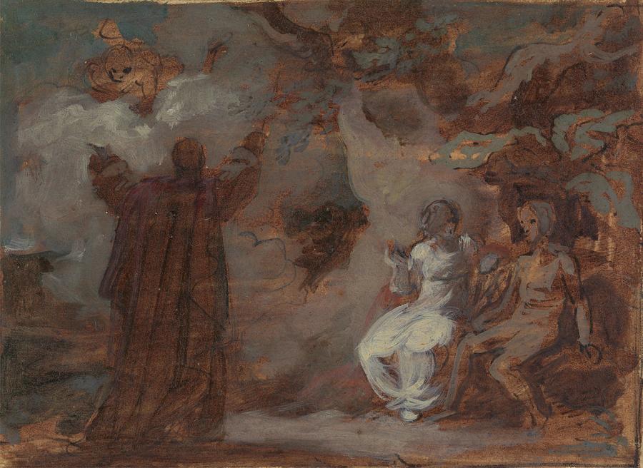 Prospero Conjuring a Masque for Ferdinand and Miranda Drawing by Robert Smirke