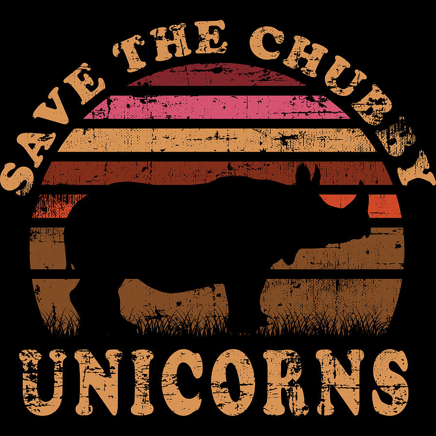 Protect And Save The Chubby Unicorns Rhino Rhinoceros Retro Vintage Tshirt Design Animals Horns Mixed Media By Roland Andres