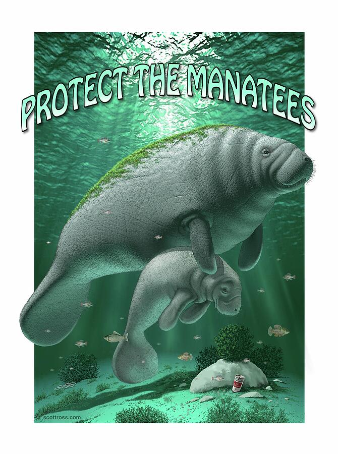 Protect the Manatees Digital Art by Scott Ross