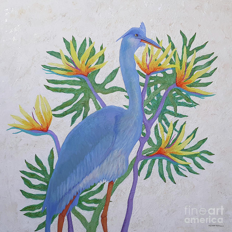 Proud Blue Heron Painting by Sharon Nelson-Bianco