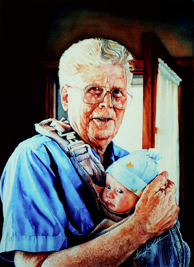 Family Portrait Painting - Proud Grandpa by Hanne Lore Koehler