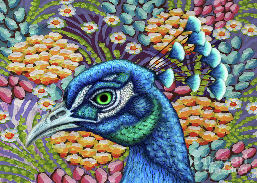 Proud Peacock Floral Painting by Amy E Fraser
