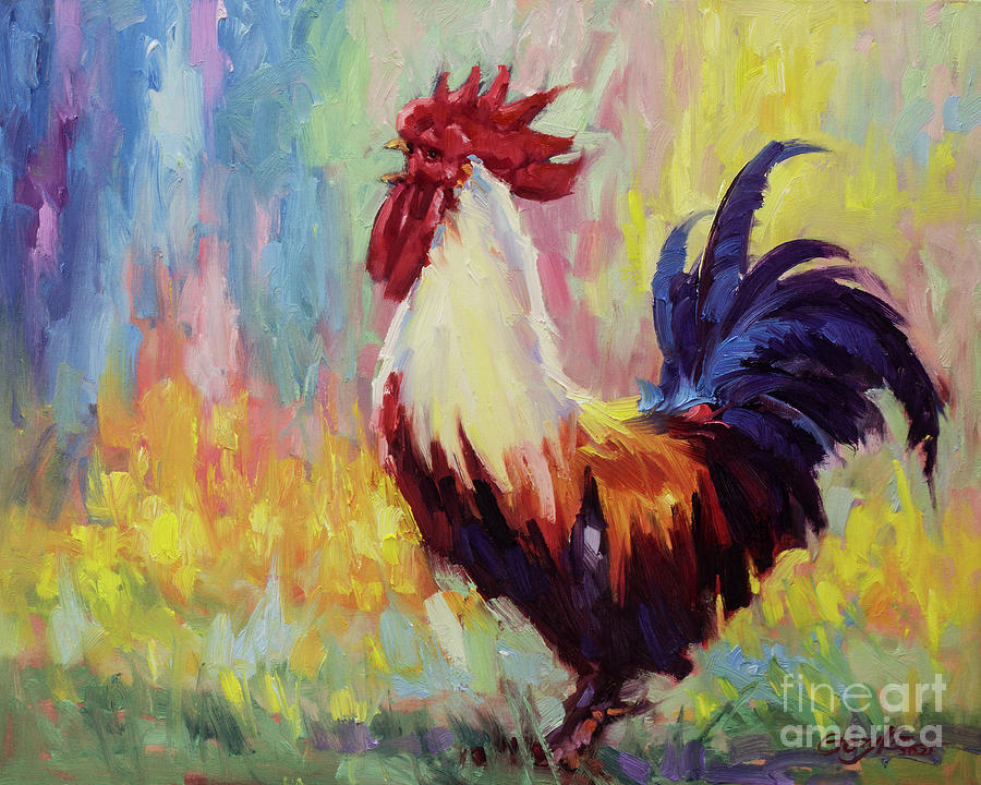 Proud Rooster Crowing in the Morning Painting by Gary Kim