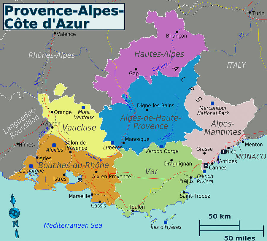 Provence-Alpes-Cote d'Azure Map Painting by Orca Art Gallery - Pixels