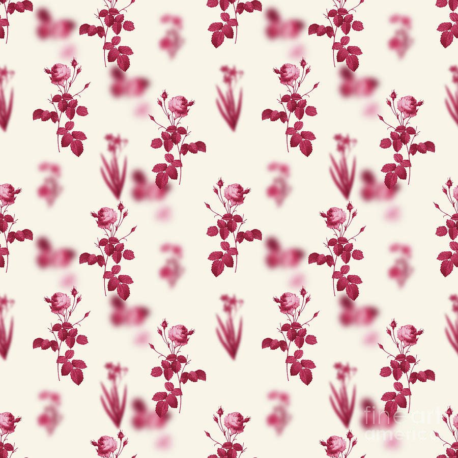 Provence Rose Botanical Seamless Pattern In Viva Magenta N.0777 Mixed Media