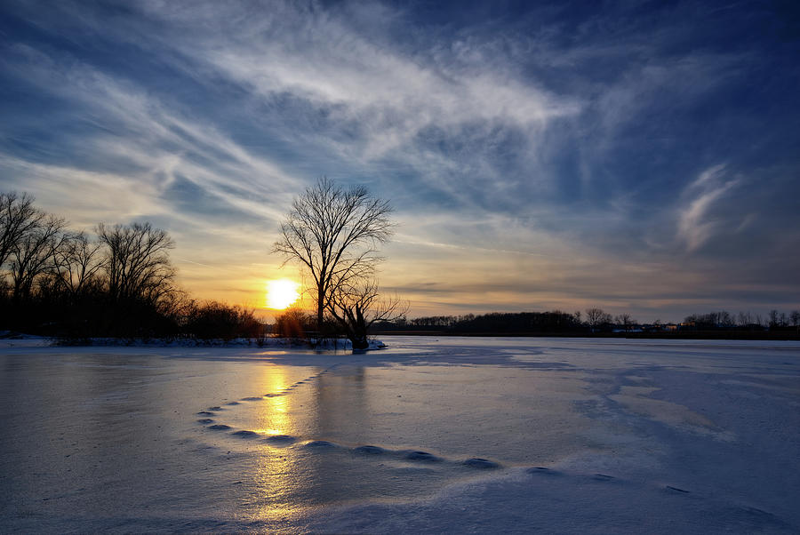 Proverbs 3-6 -  icy path to an island on the Yahara River Photograph by Peter Herman