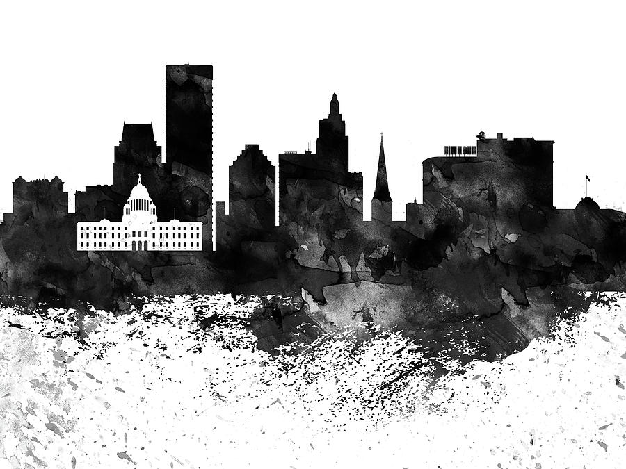 Providence Black White Drops Skyline Digital Art by Chara - Pixels