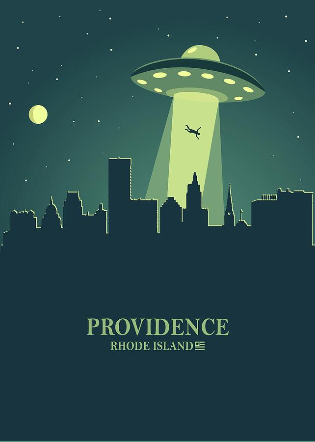 Providence City Skyline Ufo Night Digital Art