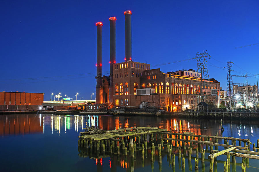 Providence Rhode Island RI Power Station at Dusk with Pilings Photograph by Toby McGuire