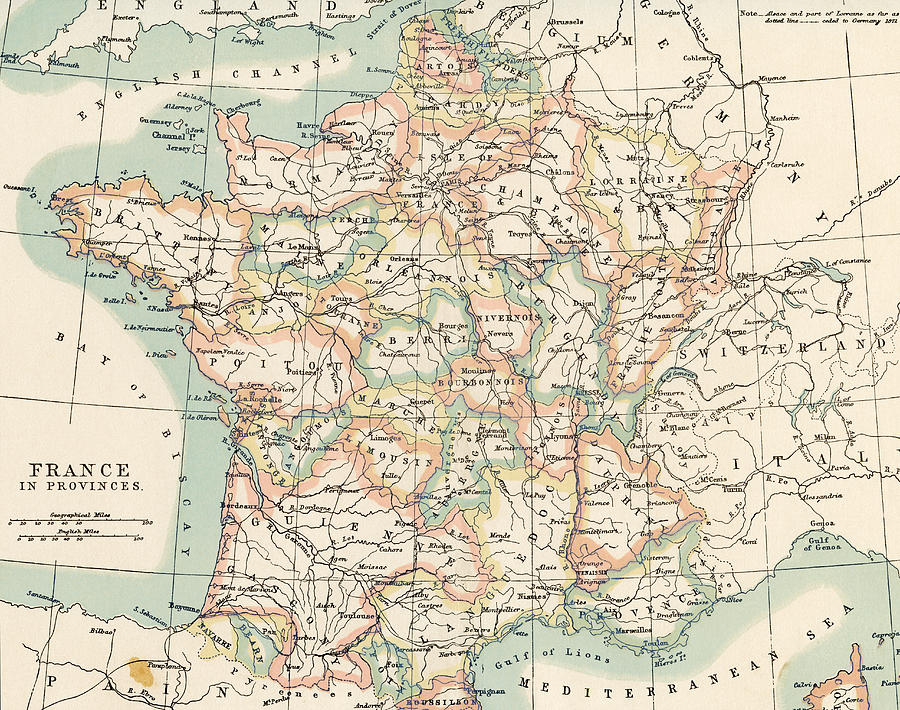 Provinces of France on a vintage map Photograph by Belterz