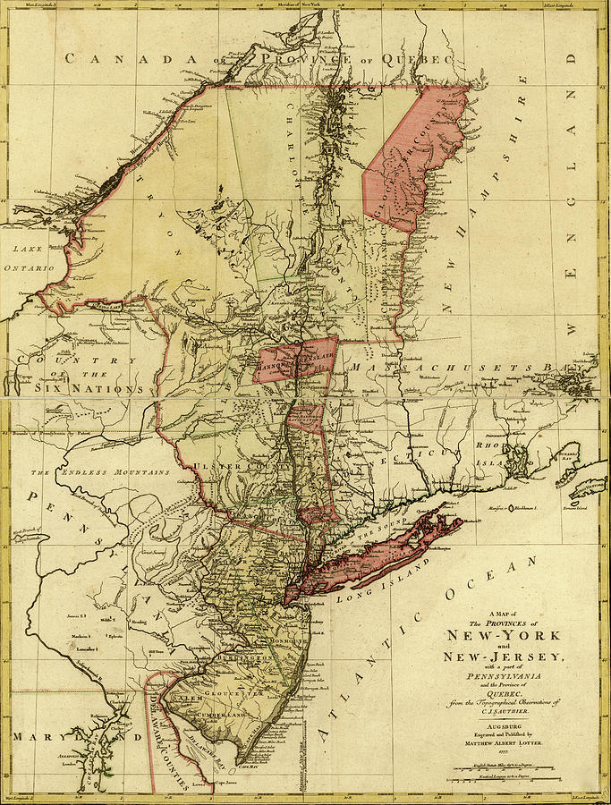 Map Drawing - Provinces of New York and New Jersey with a part of Pennsylvania and the Province of Quebec 1777 by Vintage Military Maps