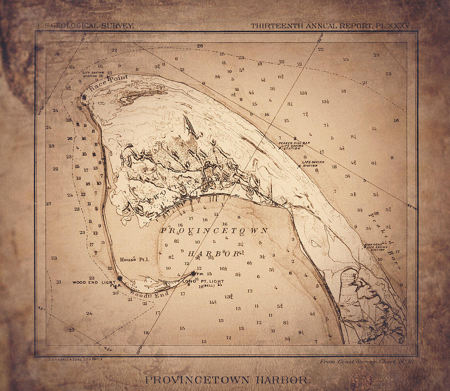 Vintage Photograph - Provincetown Harbor Massachusetts Antique Map 1892 Sepia  by Carol Japp