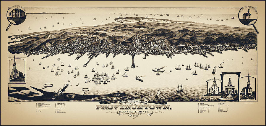 Provincetown Massachusetts Vintage Map Birds Eye View 1882 Sepia Photograph By Carol Japp Fine 0327