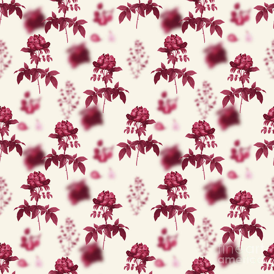 Provins Rose Botanical Seamless Pattern In Viva Magenta N.0937 Mixed Media