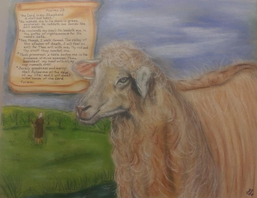 Sheep Pastel - Psalm 23 by Linda Yazzie