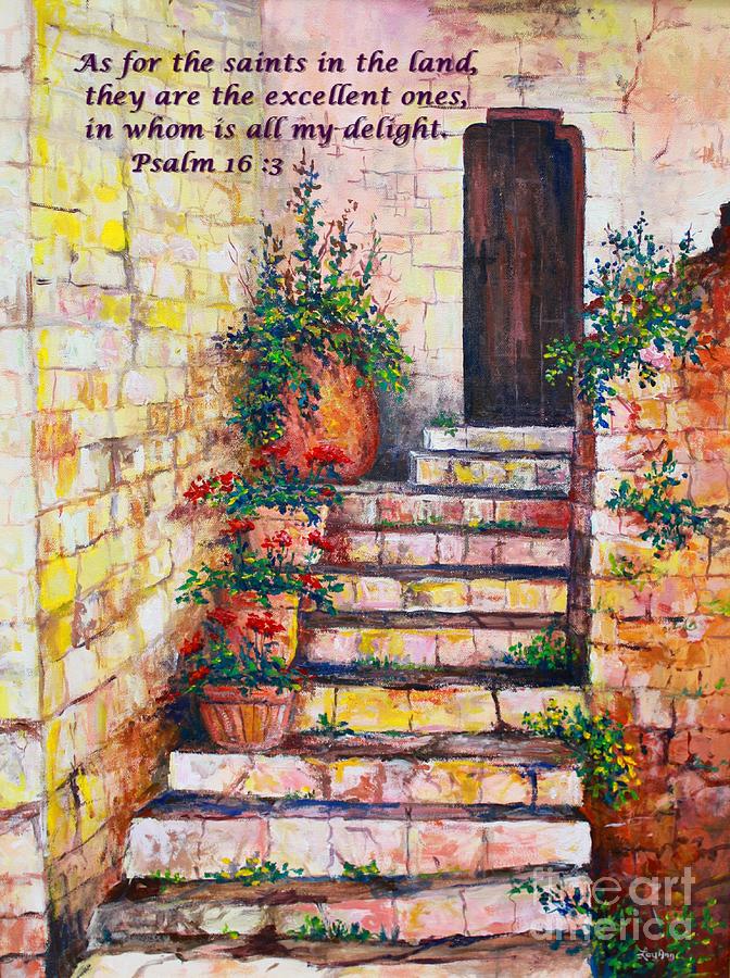 Psalm with  Ancient Stairs Painting by Lou Ann Bagnall