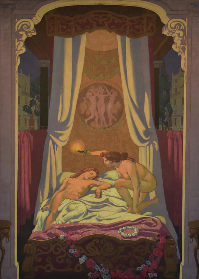 Psyche Discovers that Her Mysterious Lover is Eros Painting by Maurice Denis
