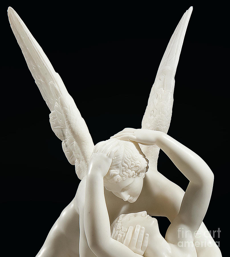 Psyche Revived by Cupids Kiss, circa 1860, marble Sculpture by Antonio Canova