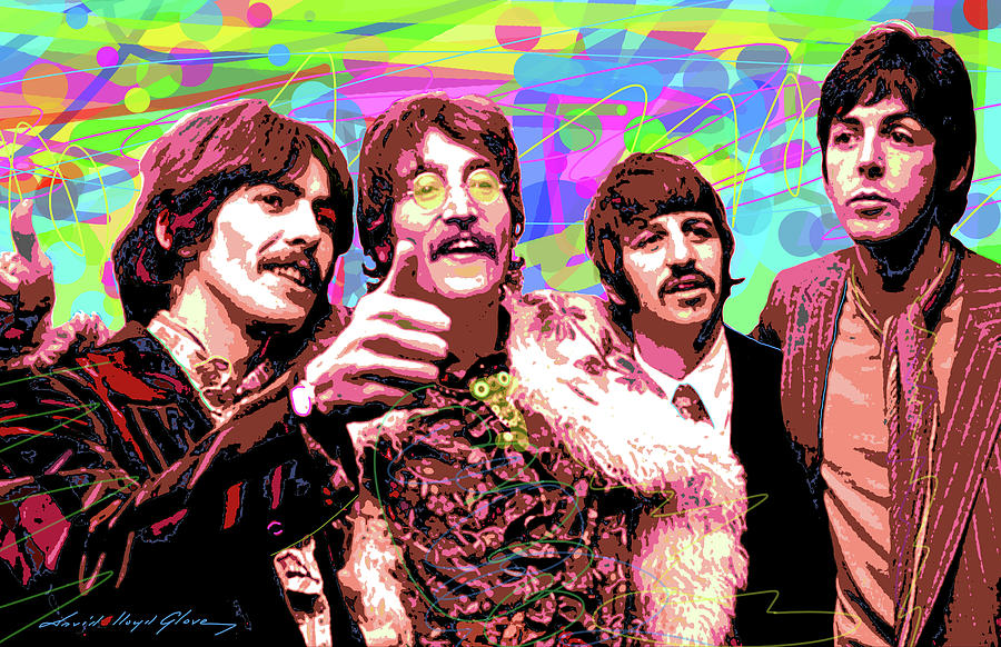 George Harrison Painting - Psychedelic Beatles by David Lloyd Glover