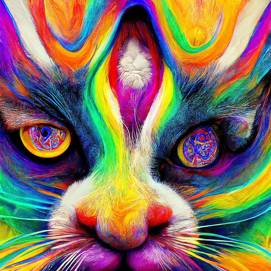 Psychedelic Cat, 01 Painting by AM FineArtPrints