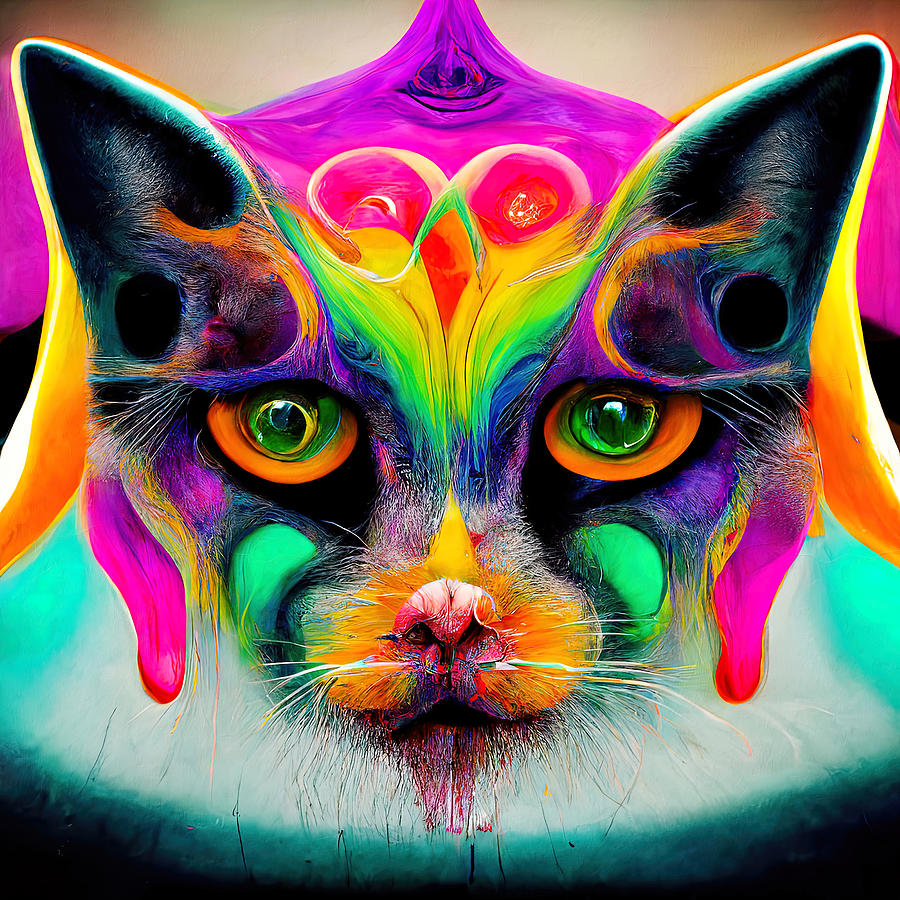 Psychedelic Cat, 02 Painting by AM FineArtPrints