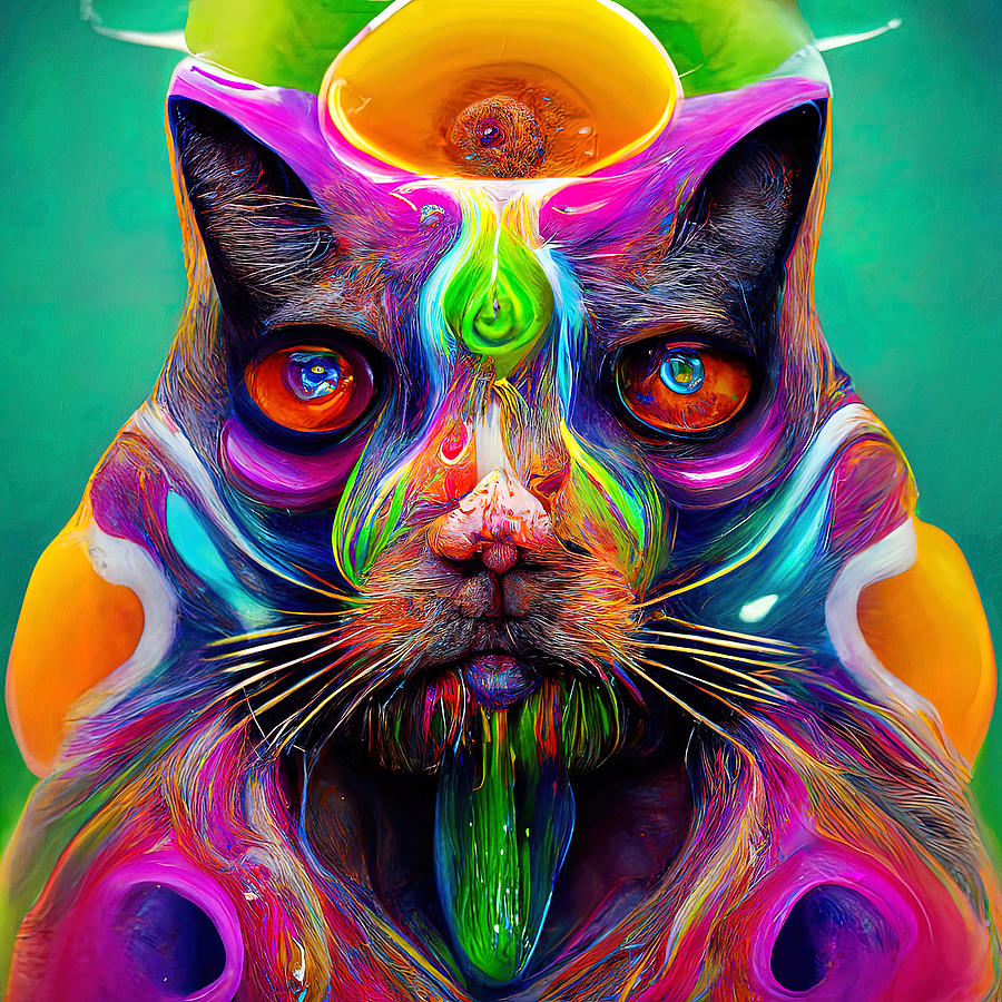 Psychedelic Cat, 03 Painting by AM FineArtPrints