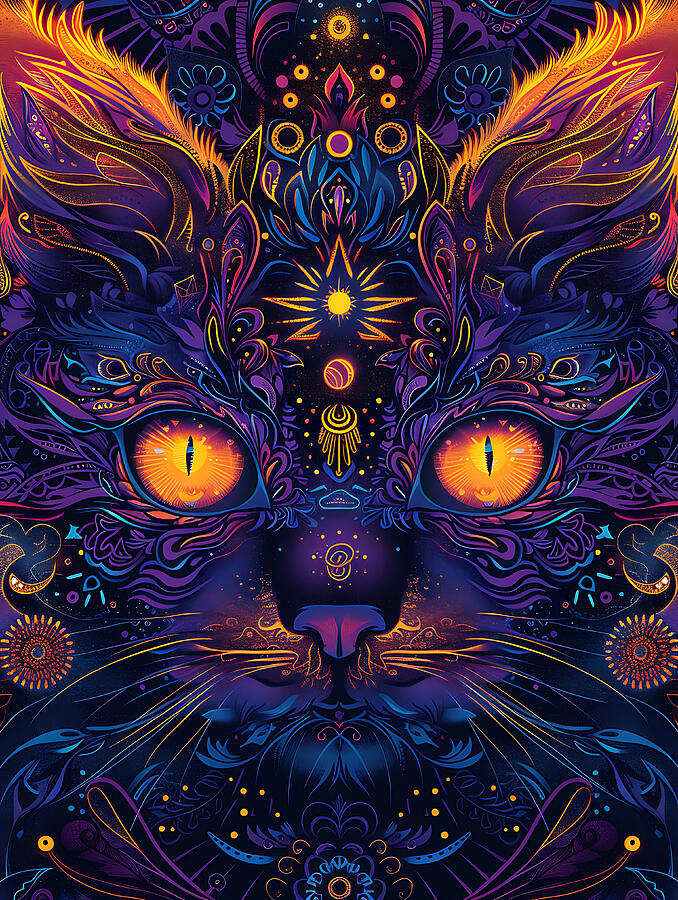 Cat Digital Art - Psychedelic Cat by Benameur Benyahia