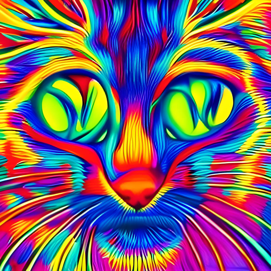 Psychedelic Cat Face Digital Art by Roderick McFarland - Fine Art America