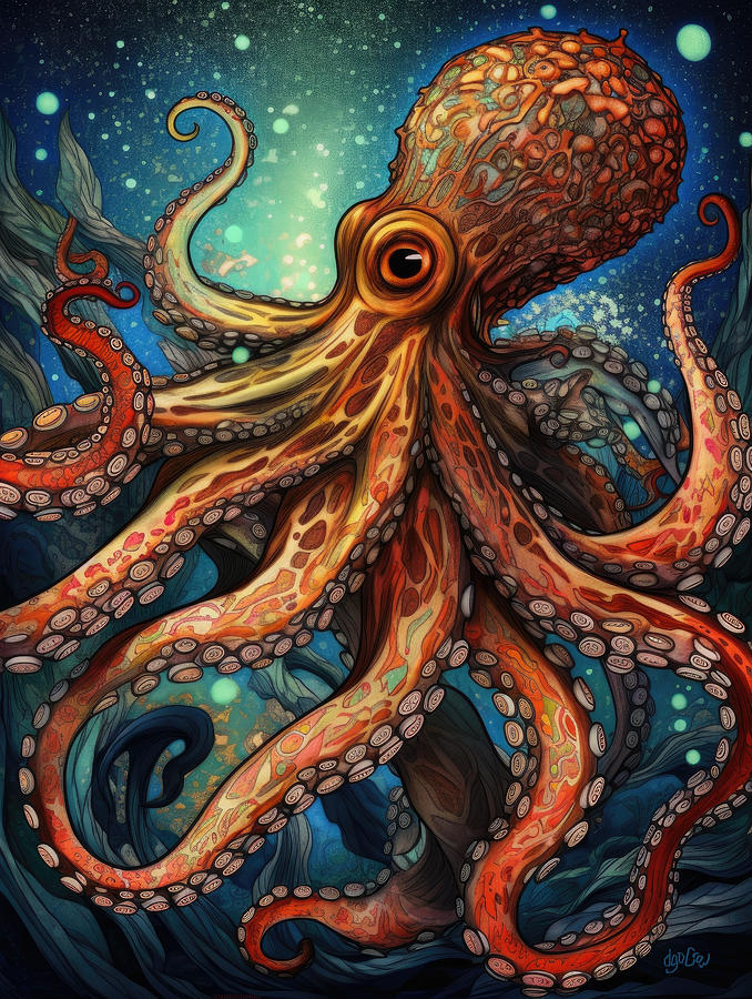 Psychedelic Deco / Nouveau Octopus 1 Digital Art by Durango Crow - Fine ...