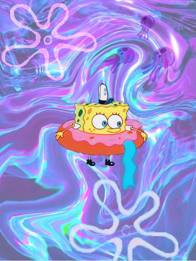 Psychedelic Donut Spongebob Tapestry Poster Painting by Natasha Ben