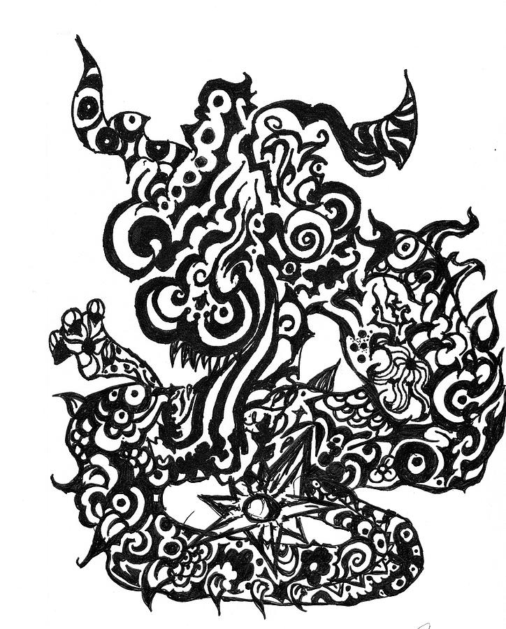 Psychedelic Dragon Drawing by Sean Reed Price