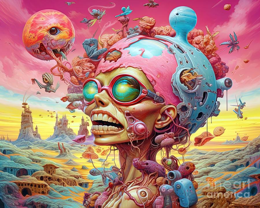 Psychedelic Dreams A Girl with a Skull and Other Things on Her Head Painting by Vincent Monozlay